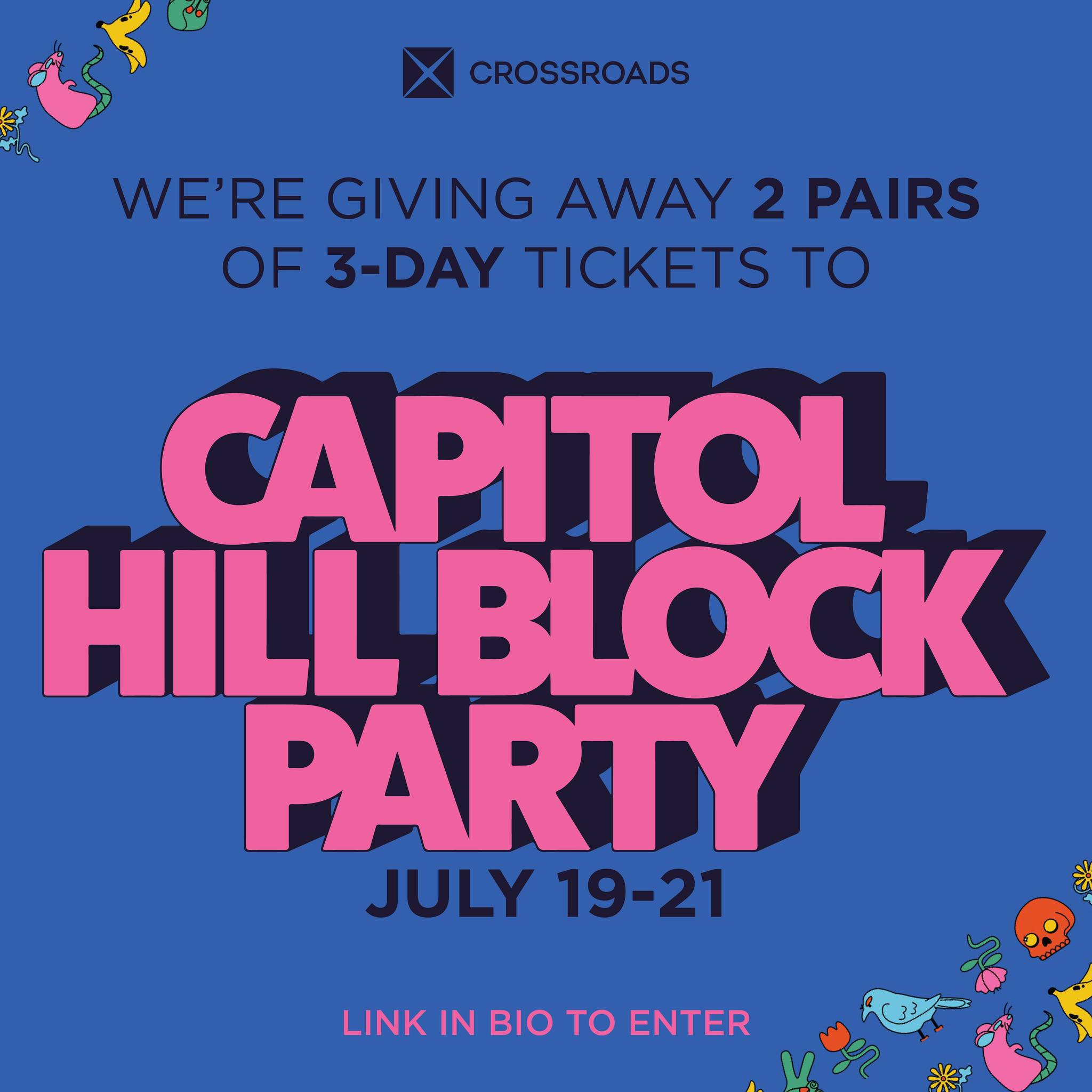 We’re giving away 2 PAIRS of 3-DAY tickets to Seattle’s @capitolhillblockparty! 🎉🎉🎉

This year’s festival features Chappell Roan, KAYTRANADA, Cobrah, Remi Wolf, and so many more fabulous artists! Not to mention all the yummy food vendors and fun booths to visit (including ours!). It’s an event you won’t want to miss. 🤩🪩💞

Click the link in our bio to enter!

Entries are open starting today 6/28/24 through 7/7/24. Must be 18 years or older to enter. Open to U.S. residents only. 2 winners will be randomly selected on 7/8/24. This giveaway is not affiliated with Instagram. Winner will be contacted directly via email. Do not share personal information with any other accounts.⁠

#seattlegiveaway #capitolhillseattle #capitolhillblockparty #crossroadstrading #crossroadsfinds #crossroadsstore #fashionfinds #buyselltrade #style #thriftfinds #consignment #shopping #womensfashion #mensfashion #fashionblogger #ootd #fashion