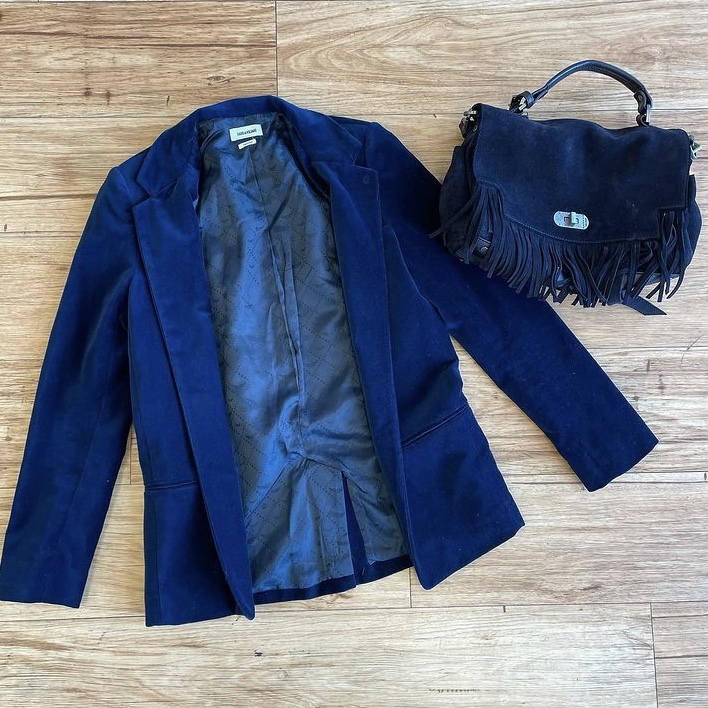 photo of blue velvet blazer