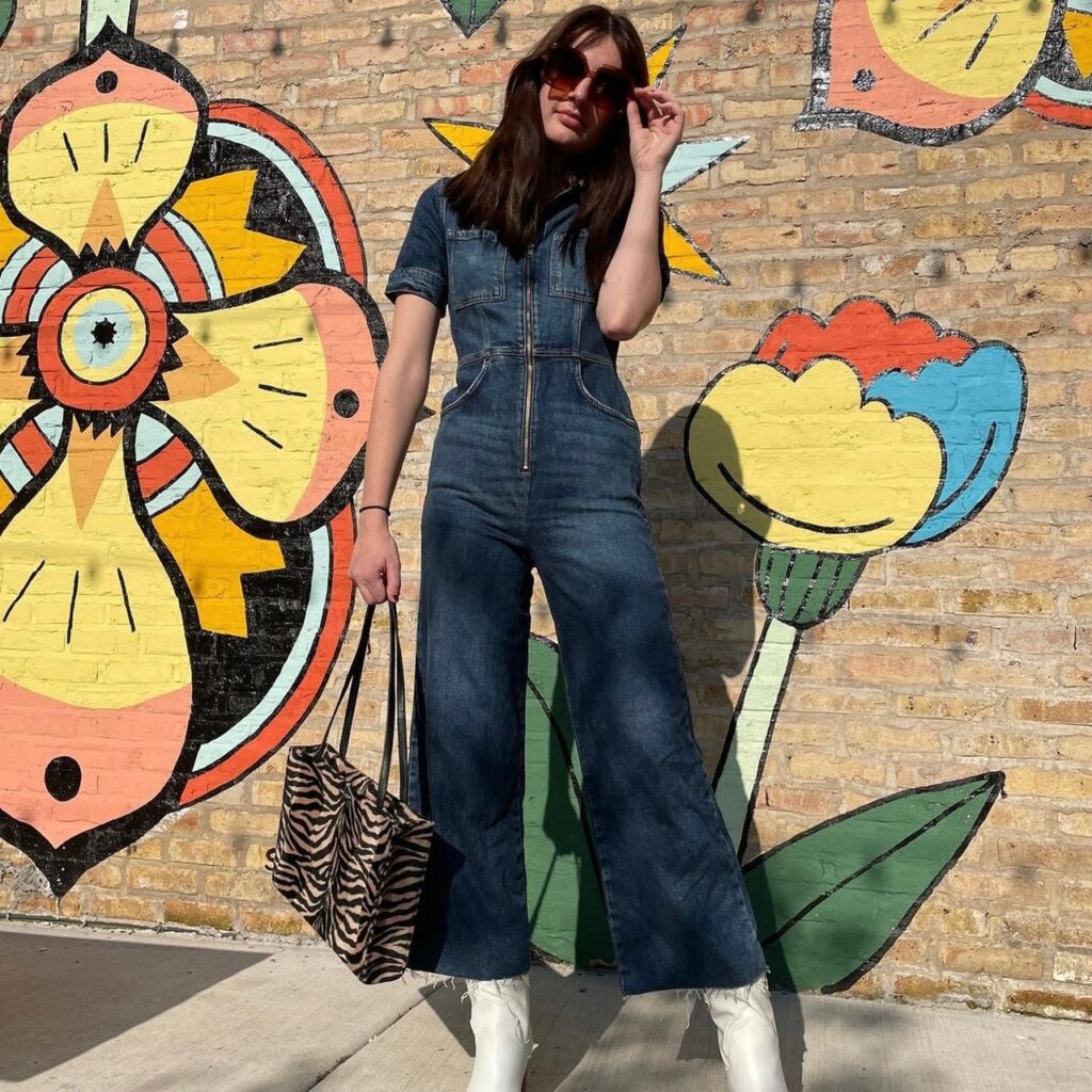 photo of denim jumpsuit found while shopping secondhand shops