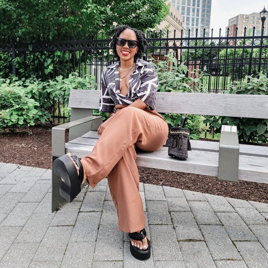 woman wearing platform shoes in a thong sandal style